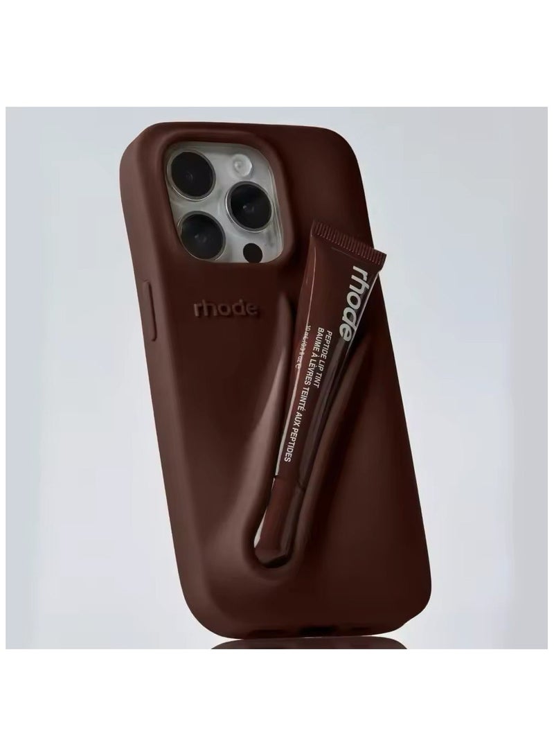 rhode Lip Gloss Phone Case with Lip Tint, For iPhone Case Liquid Silicone Camera Protection Lipstick Lip Glaze Phone Case for iPhone 16 Pro Max (Expresso) - Image 1