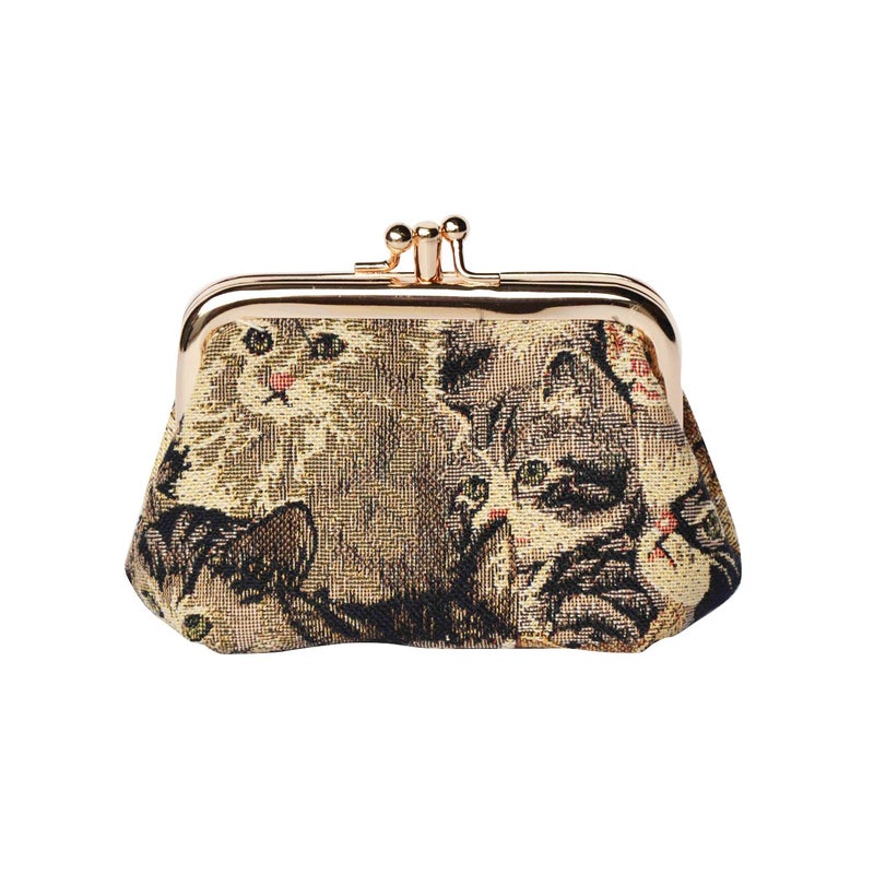 Signare Tapestry Double Pocket Change Pouch Kiss lock Coin Purse for Women With Cat Design (FRMP-CAT) - Image 1