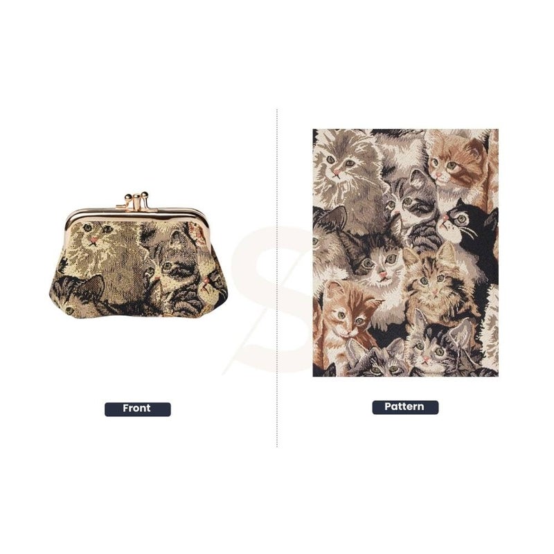 Signare Tapestry Double Pocket Change Pouch Kiss lock Coin Purse for Women With Cat Design (FRMP-CAT) - Image 3