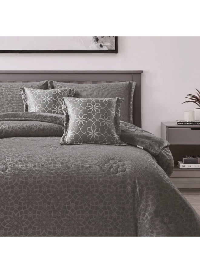 SMART HOME Double-sided winter Comforter (velvet and faux fur) with shiny jacquard patterns –6-piece Luxurious full double duvet set includes a 250x230 cm duvet cover, a 200x200+30 cm fitted sheet, two 50x75+5 cm pillowcases, and two 45x45+5 cm square pillowcases – Elegant, soft, and warm hotel-style bedding. - Image 2