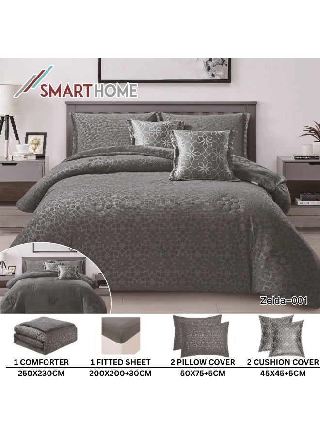 SMART HOME Double-sided winter Comforter (velvet and faux fur) with shiny jacquard patterns –6-piece Luxurious full double duvet set includes a 250x230 cm duvet cover, a 200x200+30 cm fitted sheet, two 50x75+5 cm pillowcases, and two 45x45+5 cm square pillowcases – Elegant, soft, and warm hotel-style bedding. - Image 3