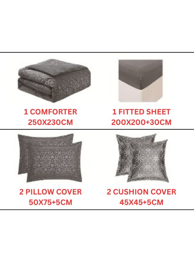 SMART HOME Double-sided winter Comforter (velvet and faux fur) with shiny jacquard patterns –6-piece Luxurious full double duvet set includes a 250x230 cm duvet cover, a 200x200+30 cm fitted sheet, two 50x75+5 cm pillowcases, and two 45x45+5 cm square pillowcases – Elegant, soft, and warm hotel-style bedding. - Image 5