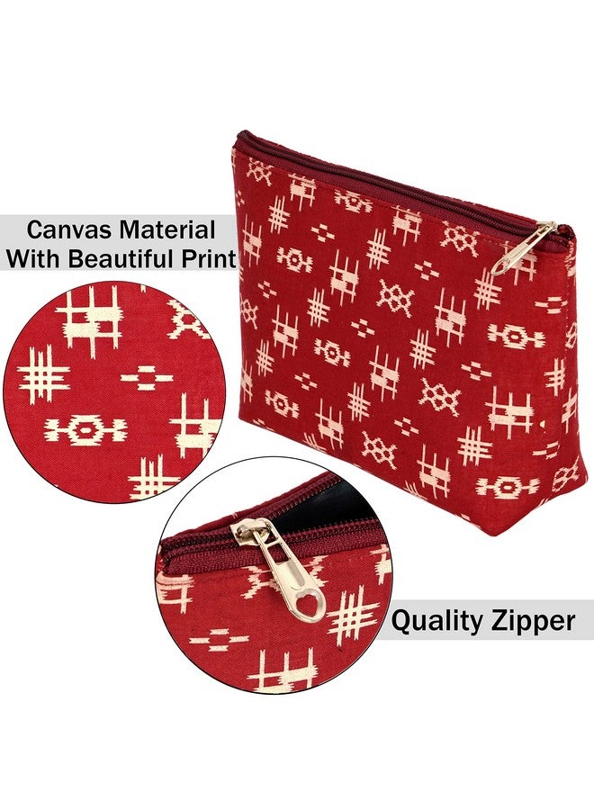 NISUN Small Canvas Set Of 3 Multipurpose Travel Pouch, Pouch For Cosmetic Stuffs, Women Makeup Organizer Bag, Aesthetic And Trendy,(In Red Color With Golden Print) (24 X 14 X 6 Cm) - Image 3