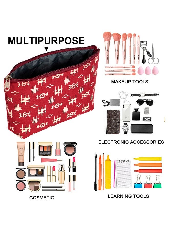 NISUN Small Canvas Set Of 3 Multipurpose Travel Pouch, Pouch For Cosmetic Stuffs, Women Makeup Organizer Bag, Aesthetic And Trendy,(In Red Color With Golden Print) (24 X 14 X 6 Cm) - Image 4