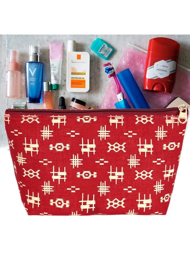 NISUN Small Canvas Set Of 3 Multipurpose Travel Pouch, Pouch For Cosmetic Stuffs, Women Makeup Organizer Bag, Aesthetic And Trendy,(In Red Color With Golden Print) (24 X 14 X 6 Cm) - Image 5