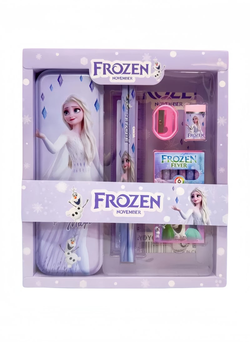Generic 7 Piece Stationary Set, Children's Stationery Gift Set (Pencil Case, Pencil, Crayons, Pencil Sharpener, Eraser, Ruler), Frozen Style Themed Stationery Set Back-to-School Gift for School Kids, Girls, Boys Birthday Gift  - Image 4