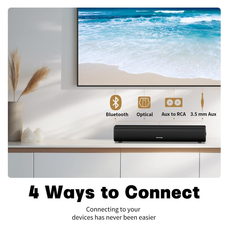 Rythflo Sound Bar for Smart TV, 16'/60W Soundbar with Impactful Bass, Dynamic Light and Remote Control, Wall Mountable TV Speakers with Bluetooth/Optical/3.5MM AUX for Gaming/PC/Projector - Image 4