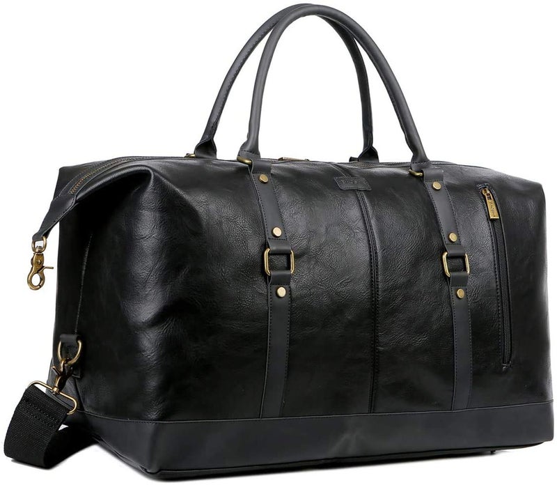 BAOSHA Faux Leather Travel Duffel Tote Bag Overnight Weekender Bag for Men and Women HB-14 (Black) - Image 1