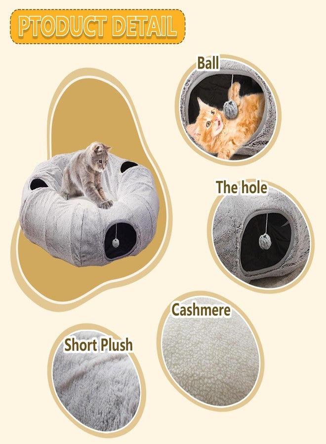 WINDRACING Cat Tunnel Bed for Indoor Cats - Cute Cat Donut Tunnel with Washable Circle Cushion, Round Pet Play Tunnel Toy for Kitten/Puppy/Rabbit,Grey - Image 5