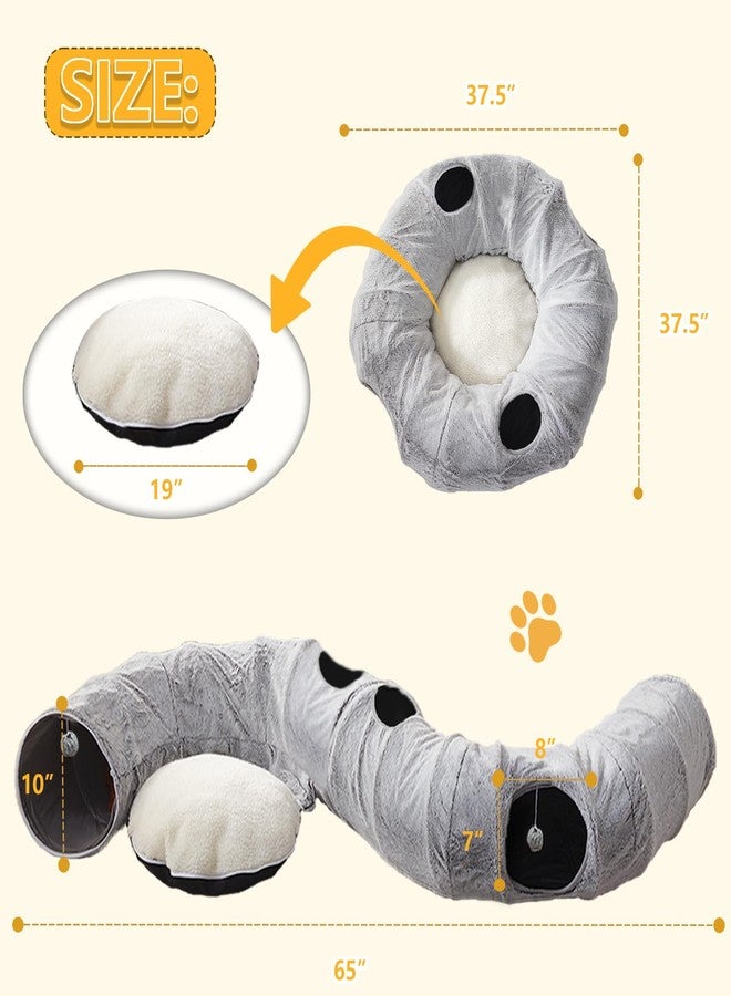 WINDRACING Cat Tunnel Bed for Indoor Cats - Cute Cat Donut Tunnel with Washable Circle Cushion, Round Pet Play Tunnel Toy for Kitten/Puppy/Rabbit,Grey - Image 2