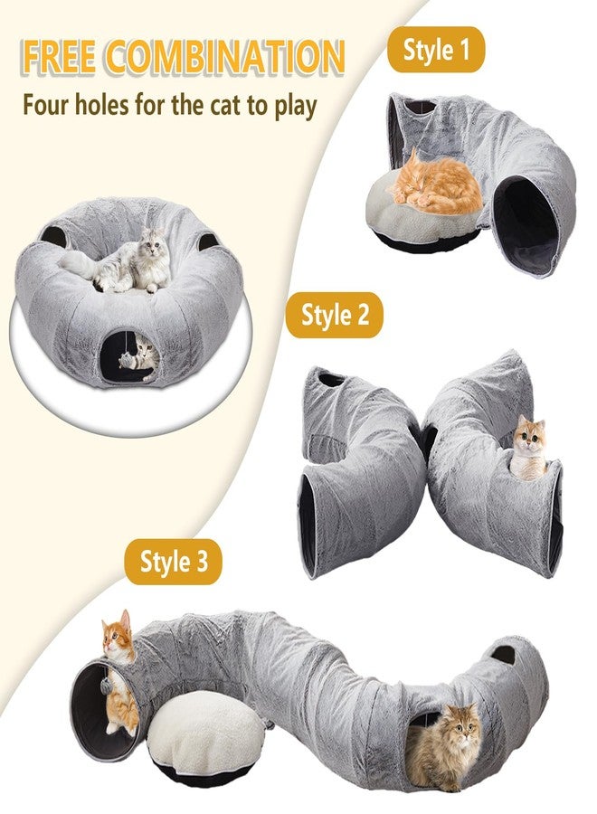 WINDRACING Cat Tunnel Bed for Indoor Cats - Cute Cat Donut Tunnel with Washable Circle Cushion, Round Pet Play Tunnel Toy for Kitten/Puppy/Rabbit,Grey - Image 4