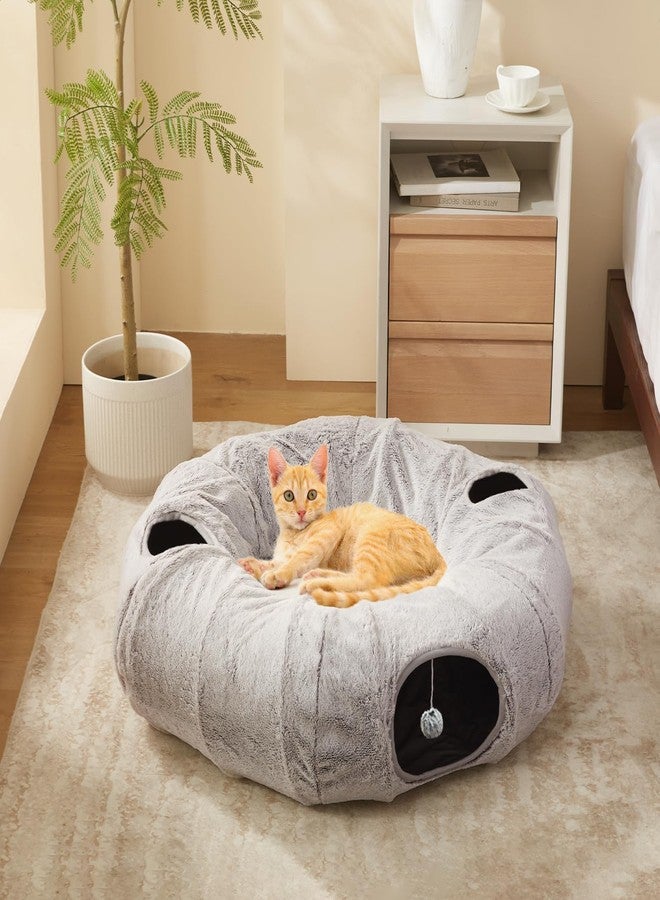 WINDRACING Cat Tunnel Bed for Indoor Cats - Cute Cat Donut Tunnel with Washable Circle Cushion, Round Pet Play Tunnel Toy for Kitten/Puppy/Rabbit,Grey - Image 3
