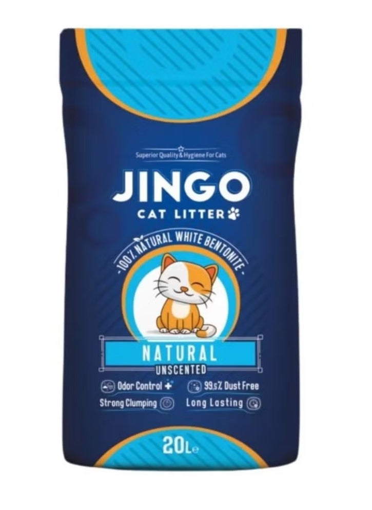 JINGO Sand dedicated to cat waste 20 liters 16 kg absorption and high-performance natural without smell suitable for sensitive cats 