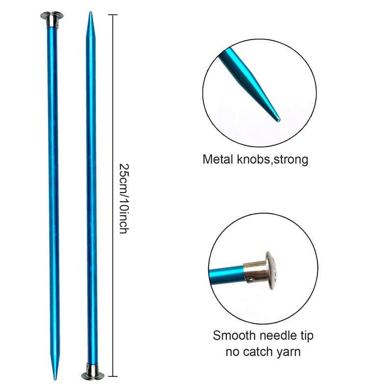Weabetfu Aluminum Metal Knitting Needle,Colored Straight Single Pointed,10-inch Length for Handmade DIY Knitting,Size US 10(6.0mm) - Image 3