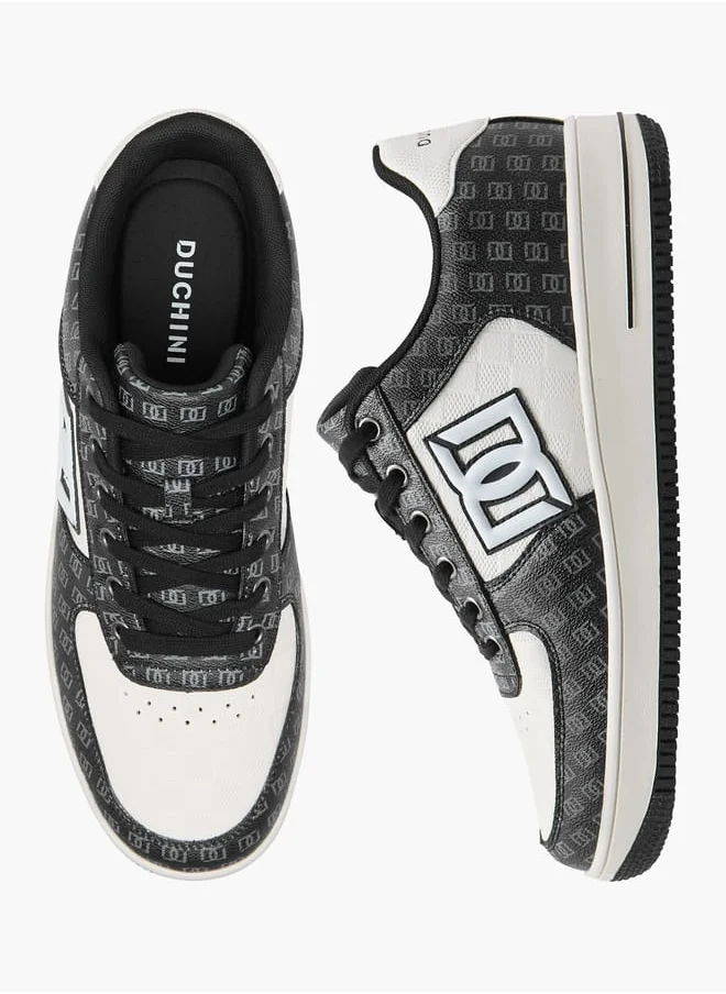 DUCHINI Men's Monogram Print Sneakers with Lace-Up Closure