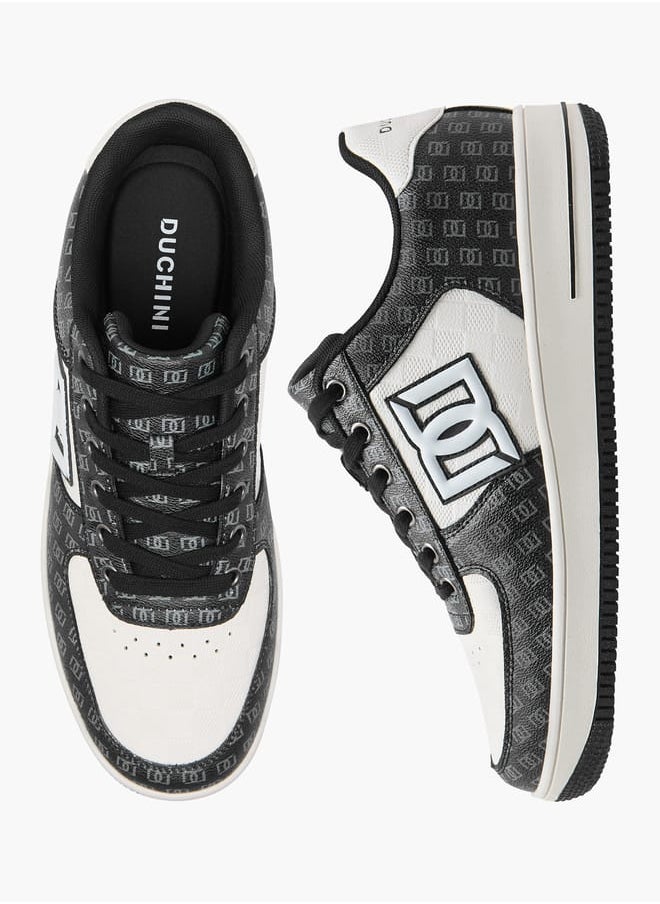 DUCHINI Men's Monogram Print Sneakers with Lace-Up Closure  - Image 1