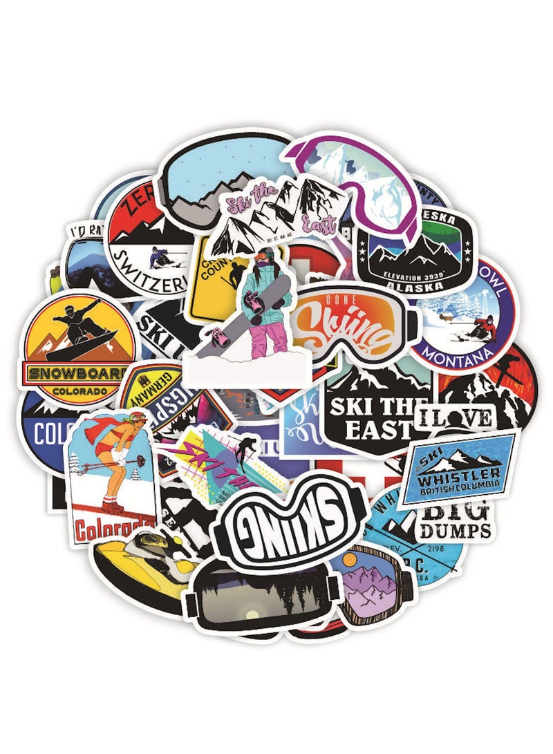 ORAINBOW Winter Skiing Stickers Pack 50Pcs Colorful Waterproof Ski Cartoon Stickers for Flask Laptop Water Bottle Cute Aesthetic Vinyl Doodle Decals - Image 1