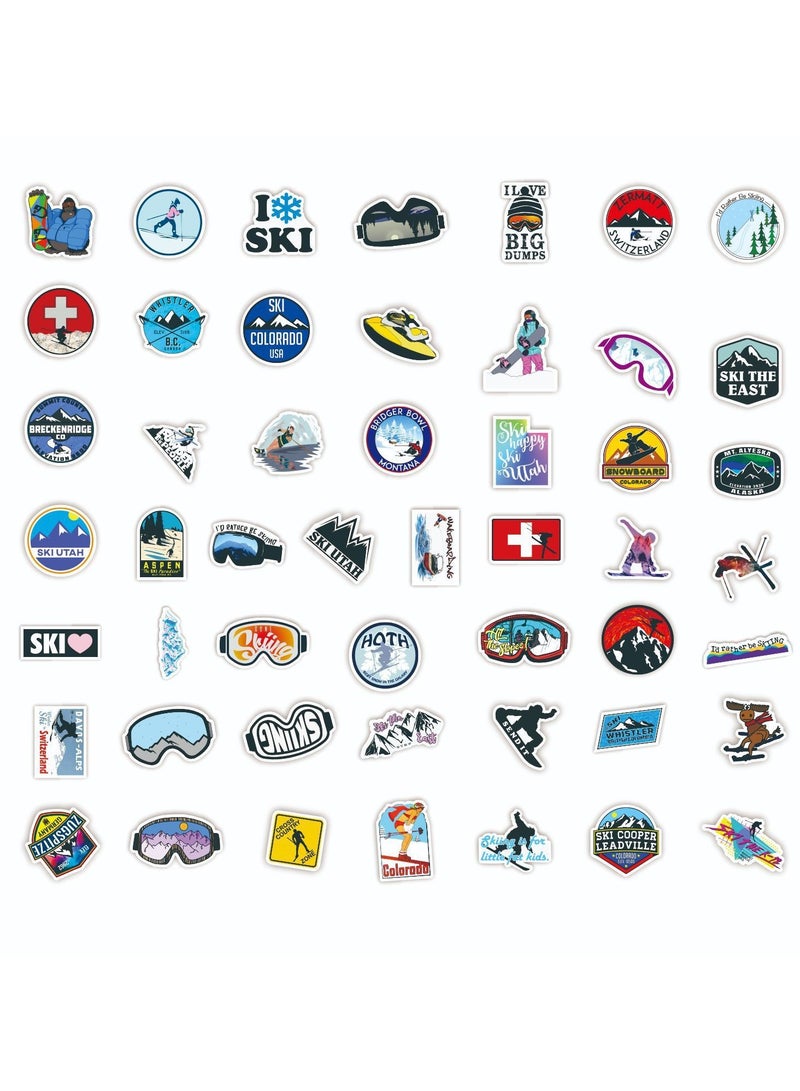 ORAINBOW Winter Skiing Stickers Pack 50Pcs Colorful Waterproof Ski Cartoon Stickers for Flask Laptop Water Bottle Cute Aesthetic Vinyl Doodle Decals - Image 2