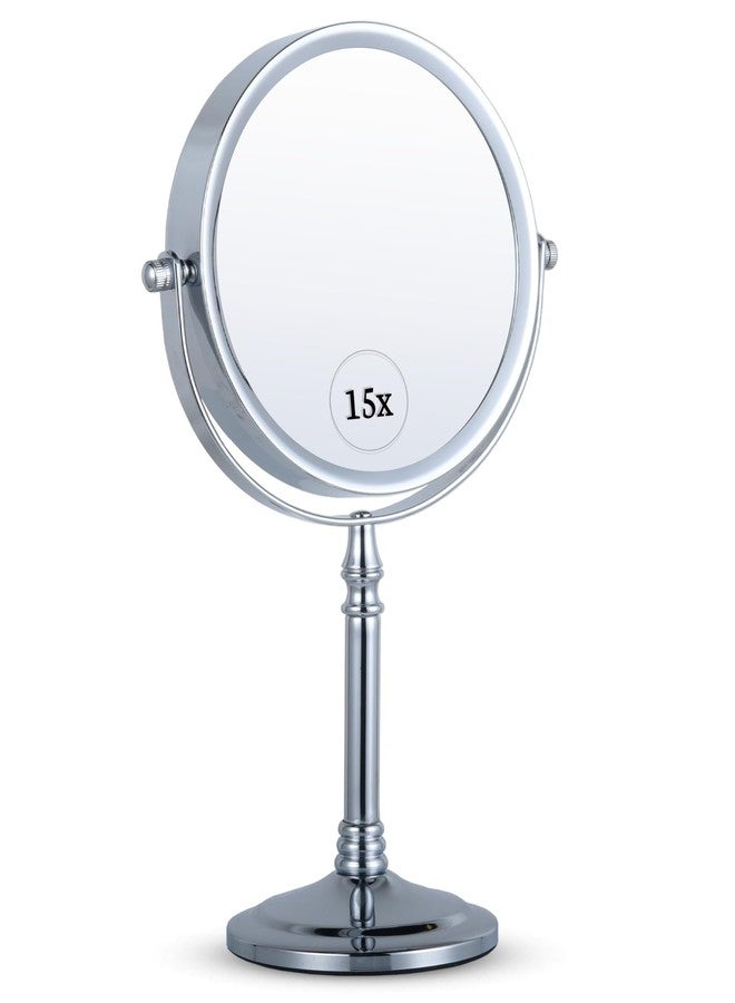 MIRRORVANA 15X Magnifying Makeup Mirror with Stand - Double-Sided 15X/1X Design - Suitable for Vanity Desk, Dressing Table, or Bathroom Countertop for Precise Make Up - 12" High x 6" Wide (Chrome) - Image 1