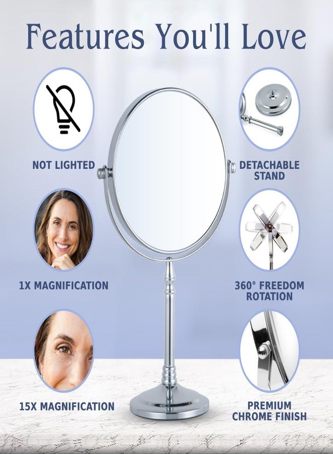 MIRRORVANA 15X Magnifying Makeup Mirror with Stand - Double-Sided 15X/1X Design - Suitable for Vanity Desk, Dressing Table, or Bathroom Countertop for Precise Make Up - 12" High x 6" Wide (Chrome) - Image 3