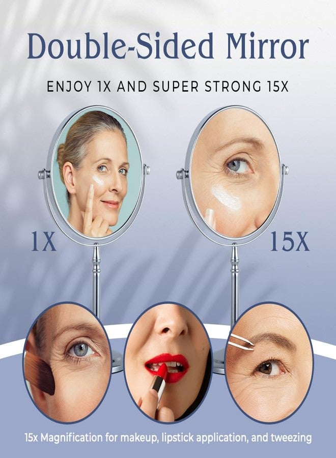 MIRRORVANA 15X Magnifying Makeup Mirror with Stand - Double-Sided 15X/1X Design - Suitable for Vanity Desk, Dressing Table, or Bathroom Countertop for Precise Make Up - 12" High x 6" Wide (Chrome) - Image 2