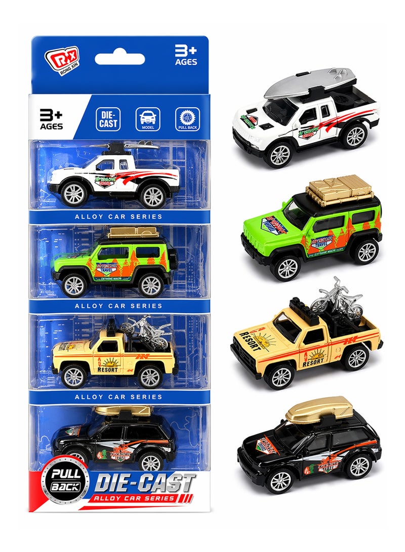 Pull Back Die Cast Car Toy Pack of 4, Metal Alloy Mini Cars Set for Kids, Friction Powered No Battery Vehicles 8 cm, Durable Toy Gift for Boys Girls - Image 1