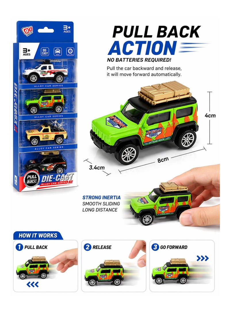 Pull Back Die Cast Car Toy Pack of 4, Metal Alloy Mini Cars Set for Kids, Friction Powered No Battery Vehicles 8 cm, Durable Toy Gift for Boys Girls - Image 3