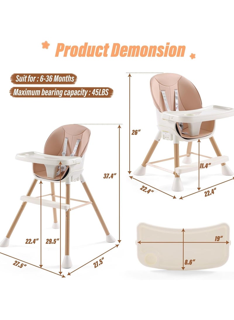 Arabest - 6-in-1 Baby Seat with Feeding Tray, High Chair with 5 Different Functions and Adjustable Safety Belt, Portable High Chair for Children 6-36 Months, Height Adjustable - Image 1