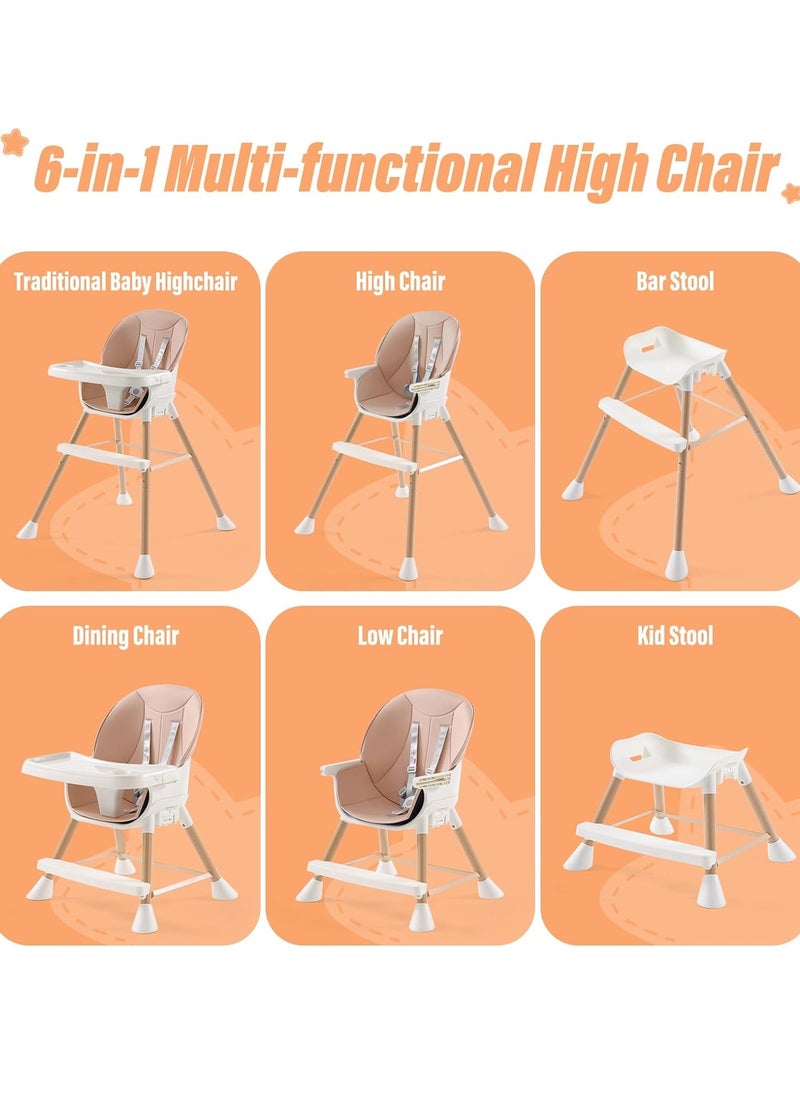 Arabest - 6-in-1 Baby Seat with Feeding Tray, High Chair with 5 Different Functions and Adjustable Safety Belt, Portable High Chair for Children 6-36 Months, Height Adjustable - Image 1