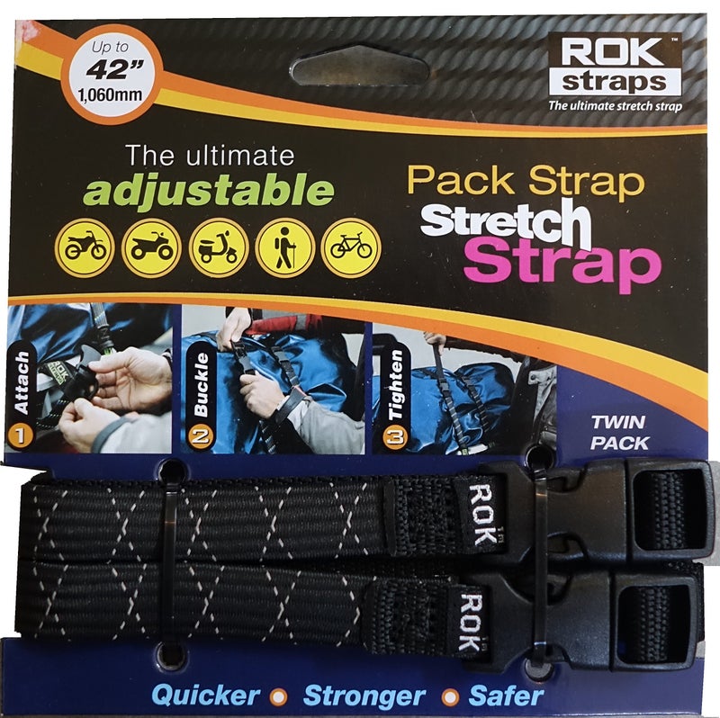 ROK Straps ROK10358 BlackReflective 12 42 Pack Adjustable Stretch Strap