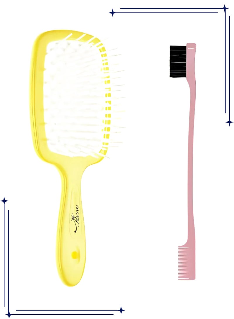 Prime Hair Brush Professional Detangler Superbrush Scalp Massage Comb Paddle Vented Brush for All Hair Types for Men and Women + Hair Edge Brush Eyelash Comb Edge Control Brush Styling Eyebrow Brush - Image 1