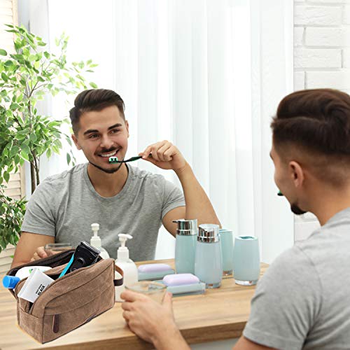 Mactso Mens Travel Toiletry Bag Canvas Leather Cosmetic Makeup Organizer Shaving Dopp Kits with Double Compartments (Coffee) - Image 4