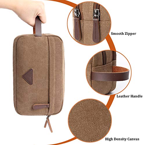 Mactso Mens Travel Toiletry Bag Canvas Leather Cosmetic Makeup Organizer Shaving Dopp Kits with Double Compartments (Coffee) - Image 5
