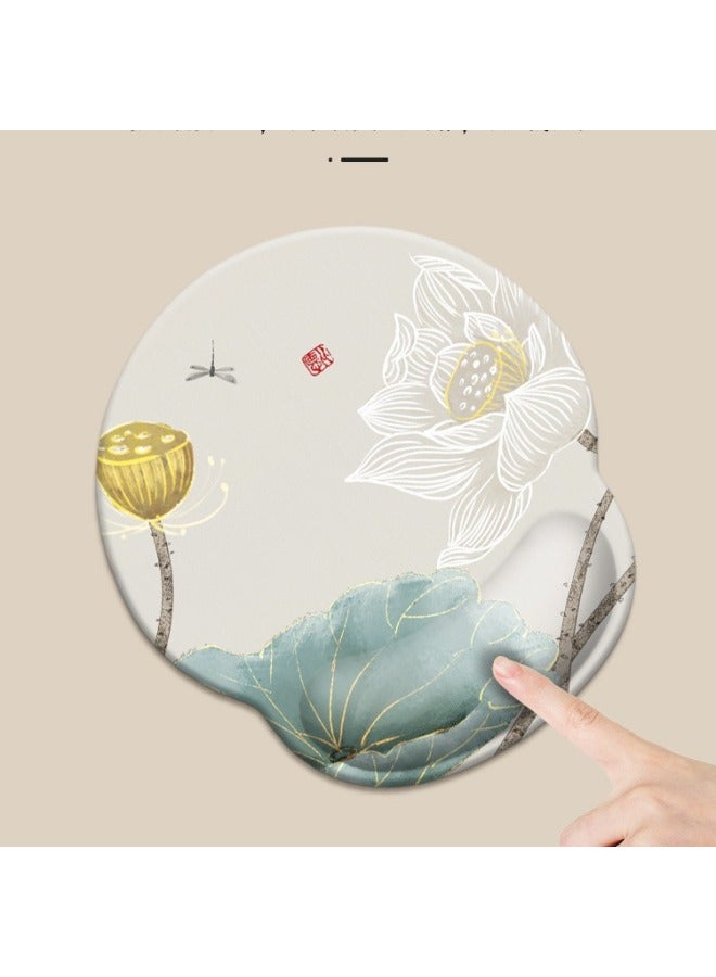 Cute Round Mouse Pad Memory Foam Wrist Pad Mouse Pad Wrist Dirty Resistant Computer Silicone Mouse Pad Series-Pattern:Golden Lotus Lotus  - Image 1