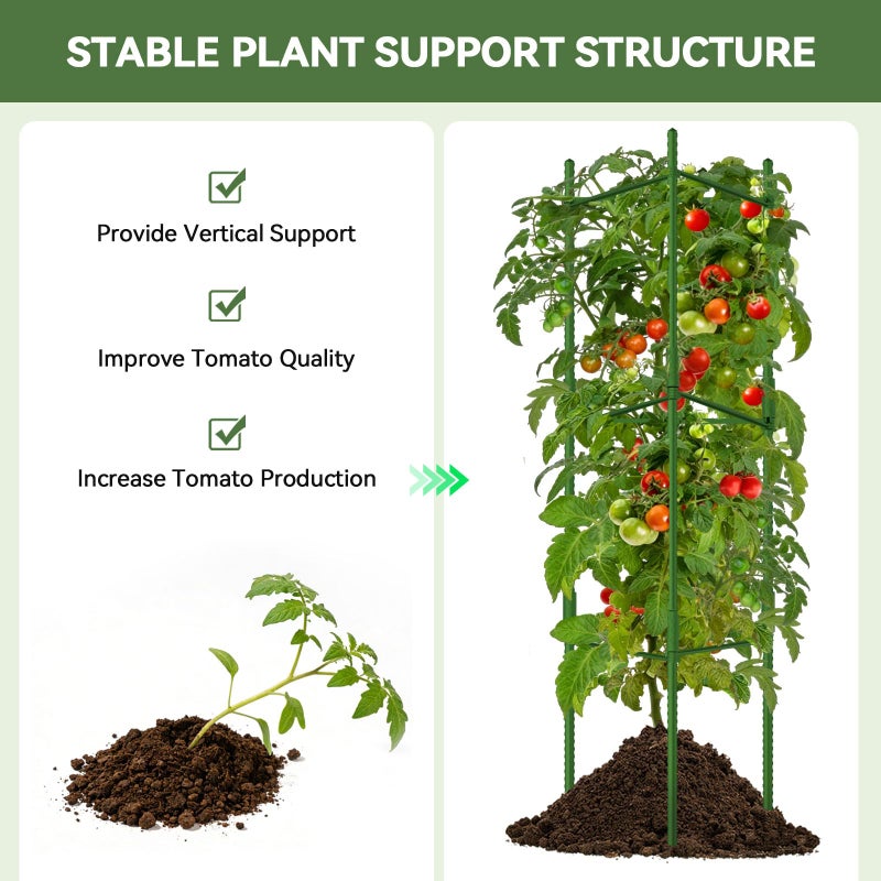 Halatool 6 Pack Tomato Cages for Garden Plant Support, Adjustable Garden Stakes for Potted Plants, Tomato Trellis for Climbing Vegetables Flowers Fruits Cucumber Eggplant Pepper Cherry, 48 Inch - Image 2