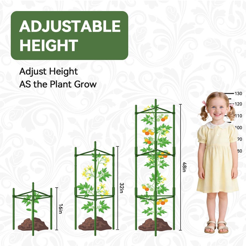 Halatool 6 Pack Tomato Cages for Garden Plant Support, Adjustable Garden Stakes for Potted Plants, Tomato Trellis for Climbing Vegetables Flowers Fruits Cucumber Eggplant Pepper Cherry, 48 Inch - Image 4