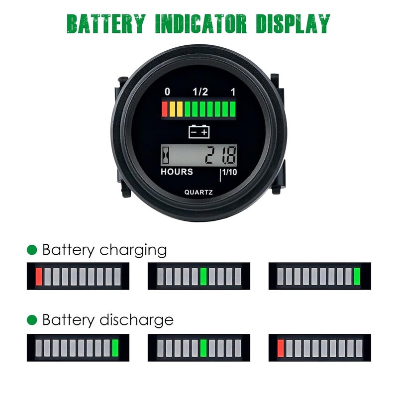 Yooreal 12/24V 36/48V 72V Golf Cart Battery Meter,Hour Meter&Battery Indicator Gauge Meter Lead-Acid Battery(Excluded Trojan),Charging Reminder,for Golf Cart Club Car RV Forklift Tractor ETC - Image 4