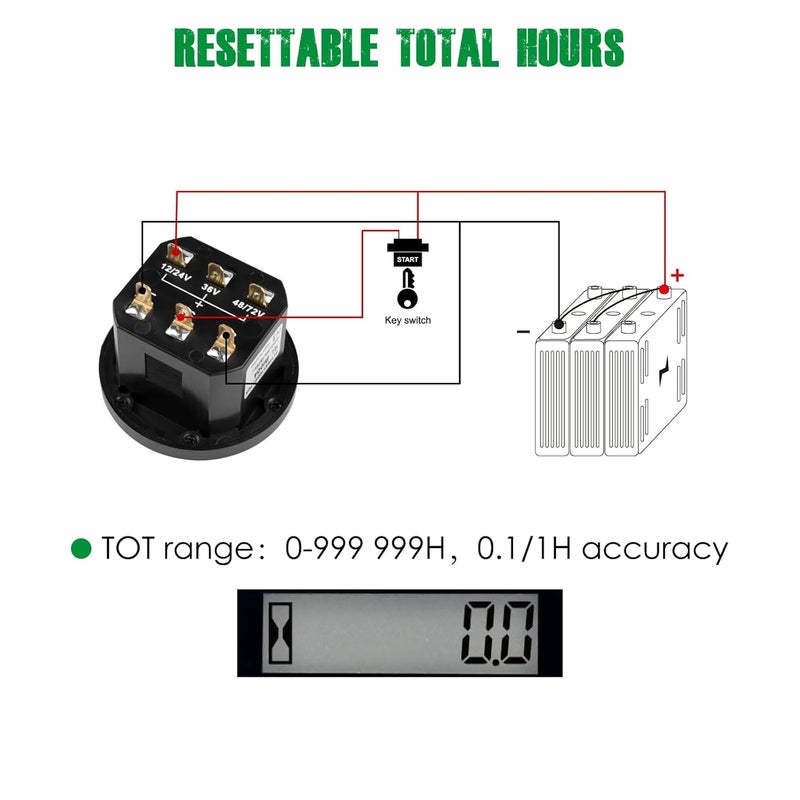Yooreal 12/24V 36/48V 72V Golf Cart Battery Meter,Hour Meter&Battery Indicator Gauge Meter Lead-Acid Battery(Excluded Trojan),Charging Reminder,for Golf Cart Club Car RV Forklift Tractor ETC - Image 5