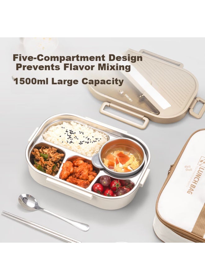 Deli 316 Stainless Steel Lunch Box For Office Workers, Microwaveable Student And Kids Lunch Box, Large Capacity 1.5l With Insulated Bag - Image 4