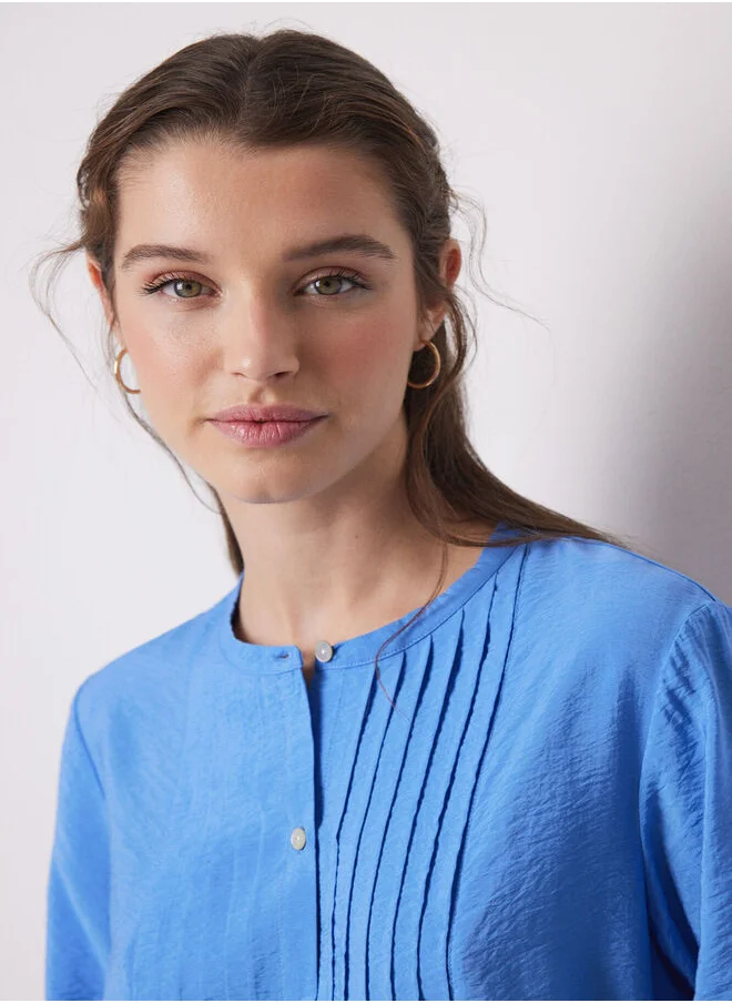 women'secret Long blue pleated satin pajama shirt