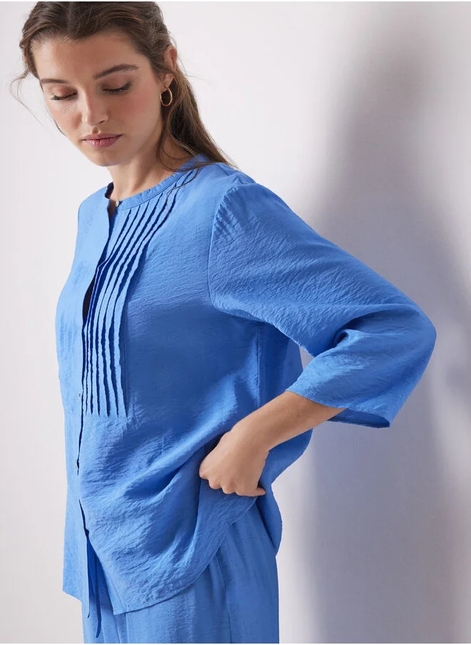 women'secret Long blue pleated satin pajama shirt