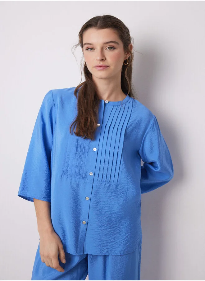 women'secret Long blue pleated satin pajama shirt