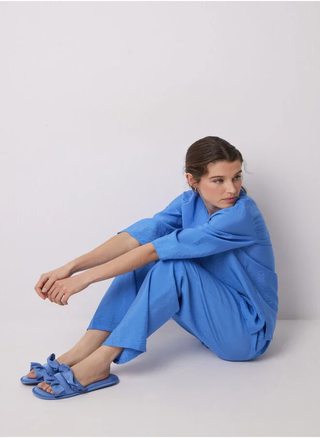 women'secret Long blue pleated satin pajama shirt