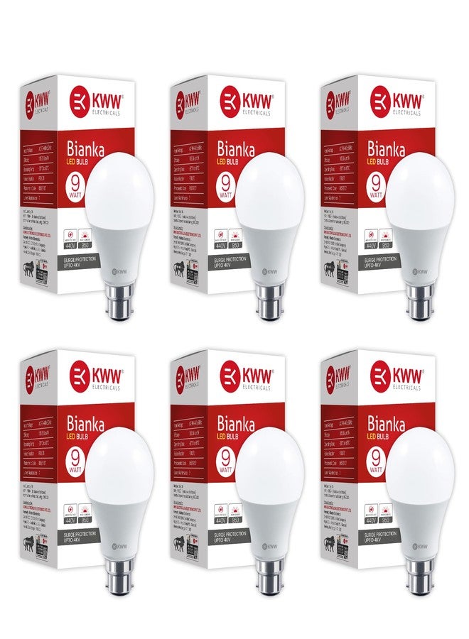 KWW 9W B22 Cool Day White LED Bulb, Pack of 6 | Energy-Efficient LED Lighting | Low Power Consumption | Low Electricity Bill | LED for Bedroom, Home, Kitchen, Bathroom, Washroom, Office - Image 1