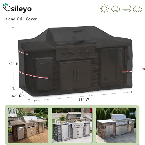 Osileyo 98 Inch Island Grill Cover 600D Heavy Duty Waterproof All Weather Protection Outdoor CoverBlack - Image 3
