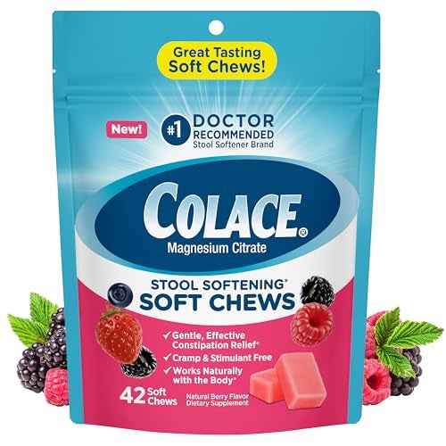 Colace Stool Softener Soft Chews, Gentle Constipation Relief, No.1 Doctor Recommended Stool Softener Brand, 42 Mixed Berry Chews - Image 1