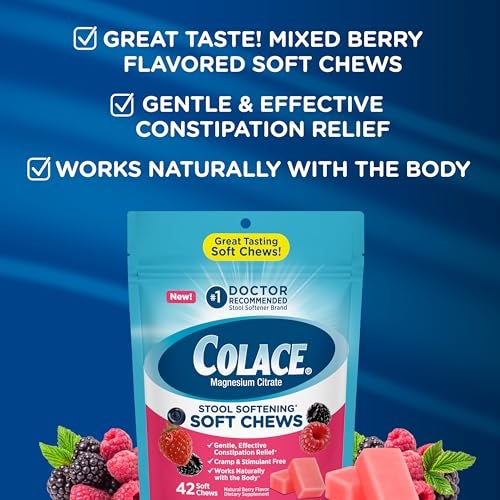Colace Stool Softener Soft Chews, Gentle Constipation Relief, No.1 Doctor Recommended Stool Softener Brand, 42 Mixed Berry Chews - Image 2