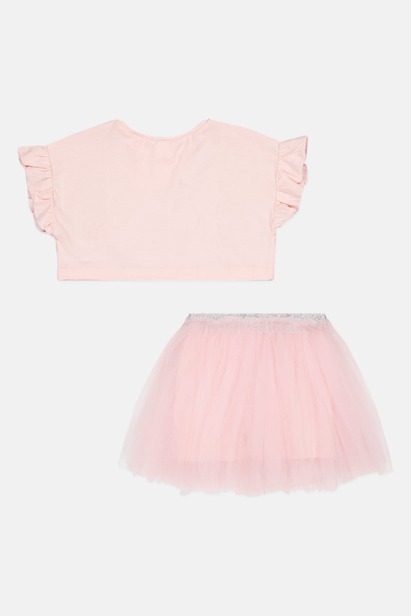 MISS Toddlers Girl 2 Pieces Embellished Top And Tutu Skirt Set, Pink - Image 2