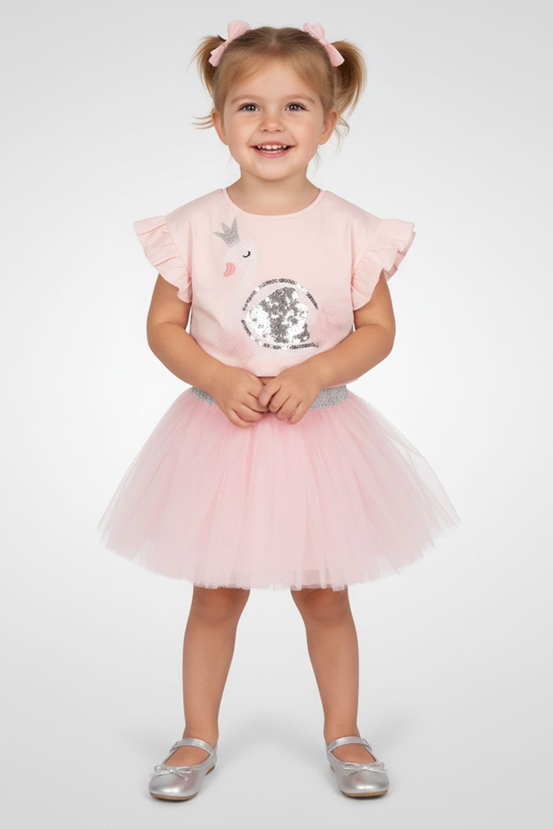 MISS Toddlers Girl 2 Pieces Embellished Top And Tutu Skirt Set, Pink - Image 1