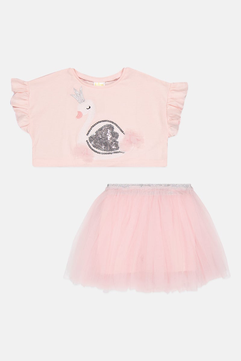 MISS Toddlers Girl 2 Pieces Embellished Top And Tutu Skirt Set, Pink - Image 3
